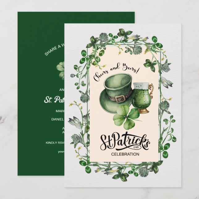 Skål och Öl. St. Patrick's Firande Invita Inbjudningar (Fram/baksida)