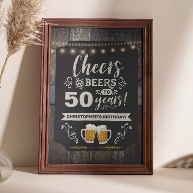 Skål & Öl 50-års välkomstskylt 20x30 Poster (Cheers & Beers 50th Welcome Sign 20x30)