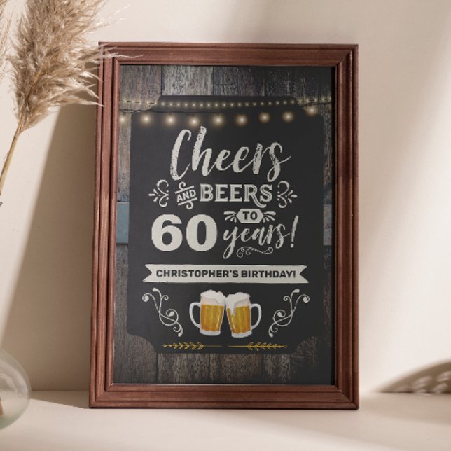 Skål & Öl 60-års välkomstskylt 20x30 Poster (Cheers & Beers 60th Welcome Sign 20x30)