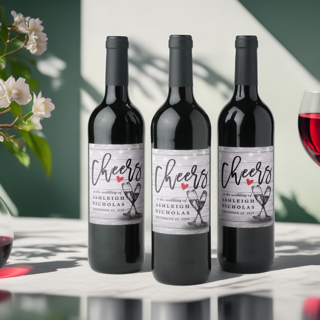 Skål på Bröllop-mousserande Vin-glasträ Vinflaska Etikett (Skapare uppladdad)