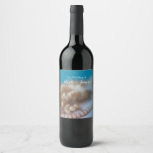 Skal & Pärlor Eleganta Målade Strand Vinetiketter Vinflaska Etikett