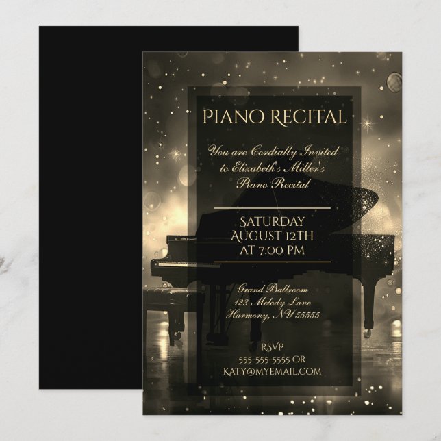 Skäl Piano med Guld Ljus Inbjudningar (Fram/baksida)