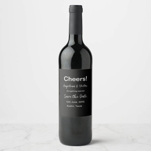 Skål rädda datum enkel minimal modern elegant vinflaska etikett (Framsida)