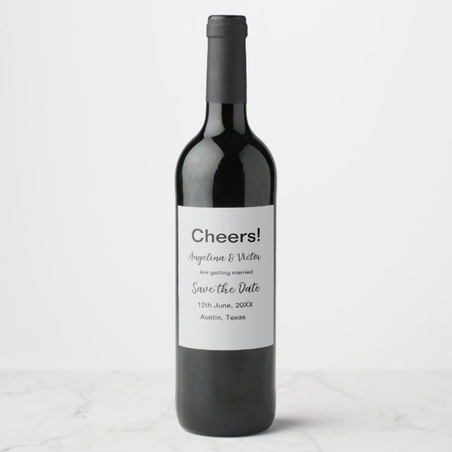Skål rädda datum enkel minimal modern elegant vinflaska etikett (Framsida)