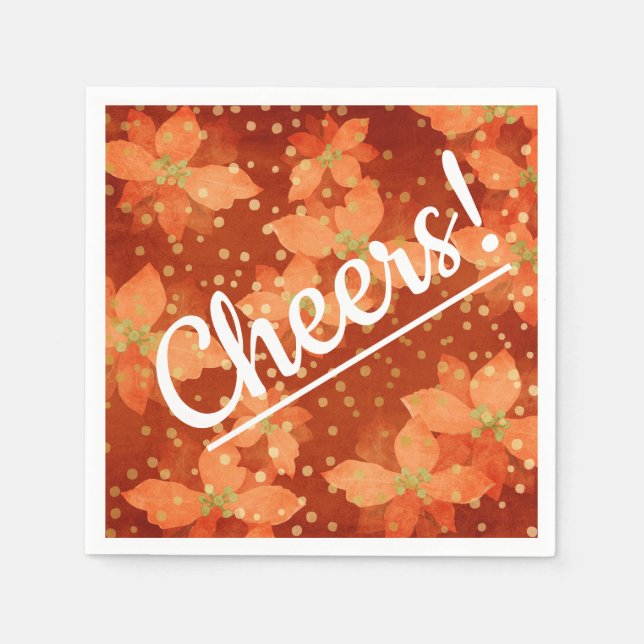 Skål! Red Poinsettia Background och Guld accent Pappersservett (Framsidan)