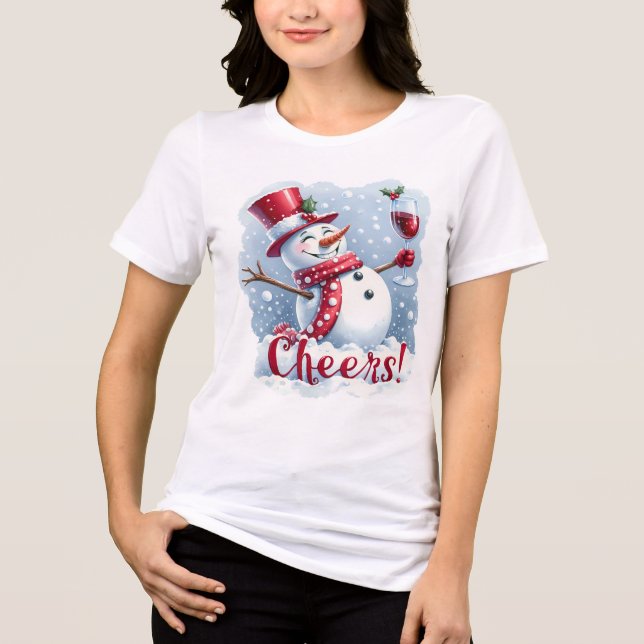 Skål, roligt Snögubbe Drinking Vin T Shirt (Framsida)