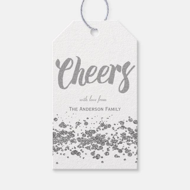 Skål silver glitter presenttaggar presentetikett (Framsidan)