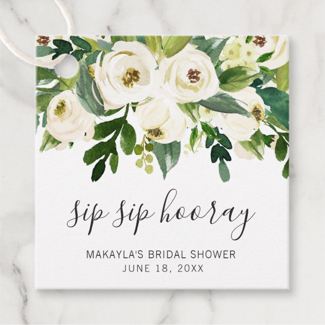 Skål Skål Hurra Elegant Vit Blommig Bröllopsdusch Gåvor Etiketter (Framsida)