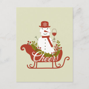Skål Snömannen med Vin och Släd Jul Vykort