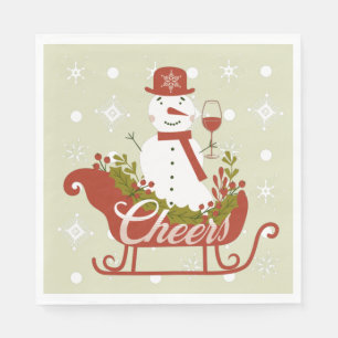 Skål Snömannen med Vin och Släd Julfest Pappersservett