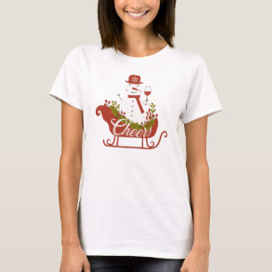 Skål Snömannen med Vin och Slädj Jul T Shirt