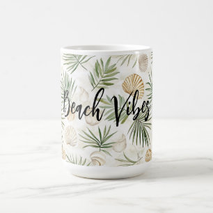 Skal Strand Grön Palmträd Blad Kaffemugg