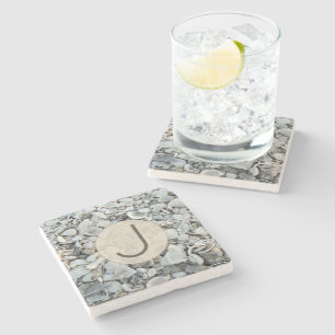 Skal Strandlinje Monogram Design Stenunderlägg