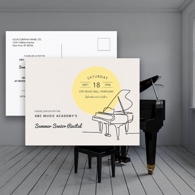 Skäl Teckning Grand Piano Spara datum Vykort (Line Drawing Grand Piano Recital Save the Date Postcard)