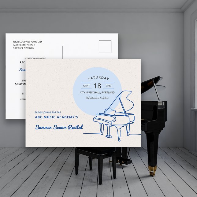 Skäl Teckning Grand Piano Spara datum Vykort (Line Drawing Grand Piano Recital Save the Date Postcard)
