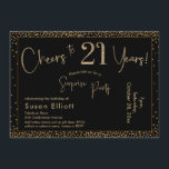 Skål till 21 års överraskningsfödelsedag Guld & Bl Inbjudningar<br><div class="desc">Med två utmärkande typsnitt har jag skapat grafik för ditt tillkännagivande och förskönat dem med en faux-metallisk guld-effekt för ett festligt liv. Även om varje del kan flyttat runt till kostym för dina behov, står rubriken "Cheers to 21 Years!" och "Surprise Party". ("Överraskning" kan tas bort om party inte är...</div>