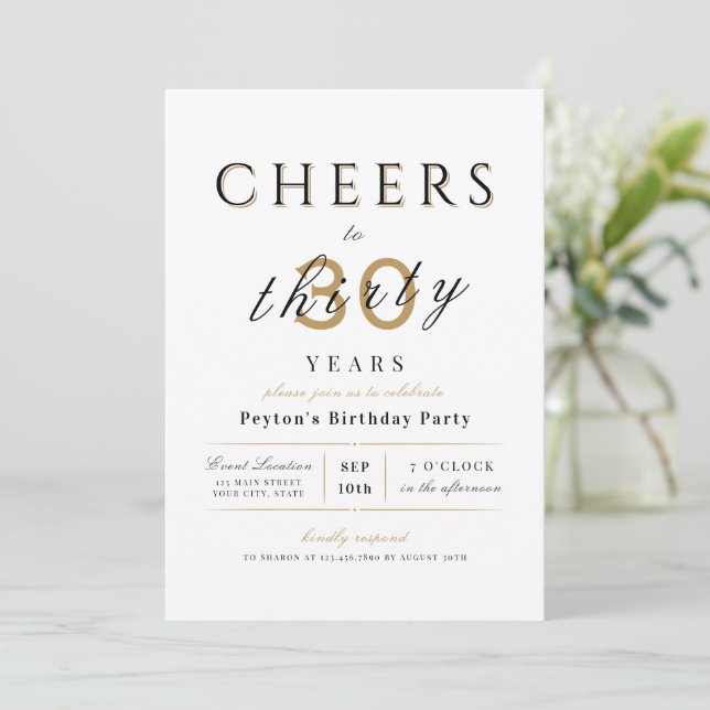 Skål till 30 års elegant, modern klassfödelsedag inbjudningar (Stående Fram)