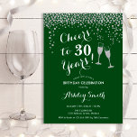 Skål till 30 års födelsedag - Forest Grönt Silver Inbjudningar<br><div class="desc">Inbjudan till 30års födelsedag. Skål för 30 år! Utformning av eleganten i grönt,  vitt och silver. Innehåller champagneglas,  typsnitt för manus och konetti glitter silver. Perfekt för en snyggt 30 födelsedagsfester. Anpassa med dina egna detaljer. Kan anpassas för att visa vilken ålder som helst.</div>