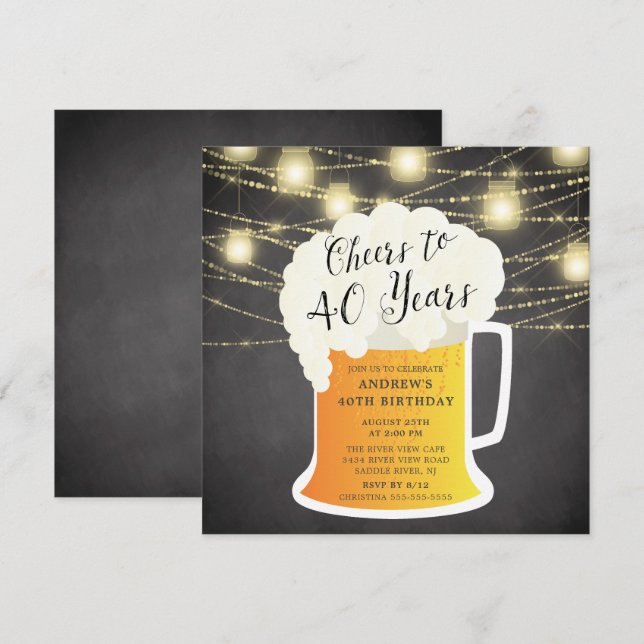Skål till 40 år 40:e födelsedagsinbjudan inbjudningar (Fram/baksida)