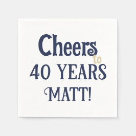 Skål till 40 år Birthday Blue och Guld Napkin Pappersservett