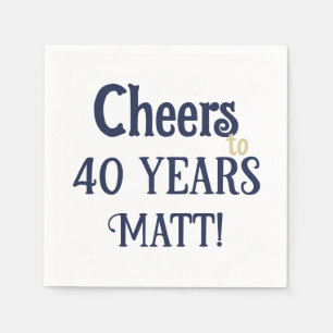 Skål till 40 år Birthday Blue och Guld Napkin Pappersservett