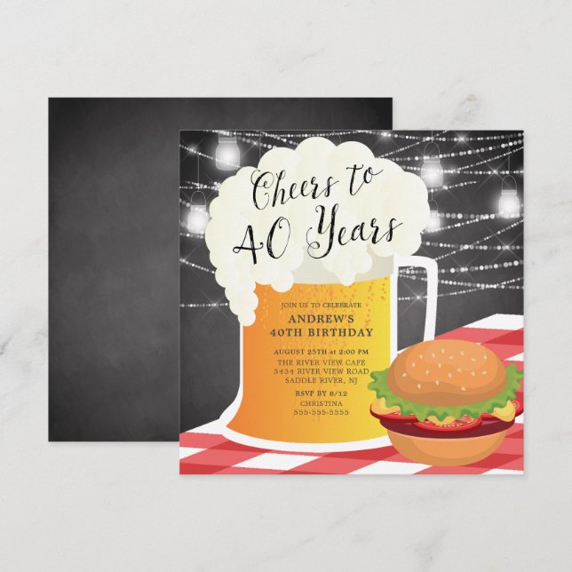 Skål till 40 års födelsedagsinbjudan inbjudningar (Fram/baksida)