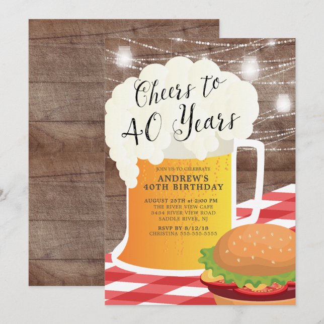 Skål till 40 års födelsedagsinbjudan inbjudningar (Fram/baksida)