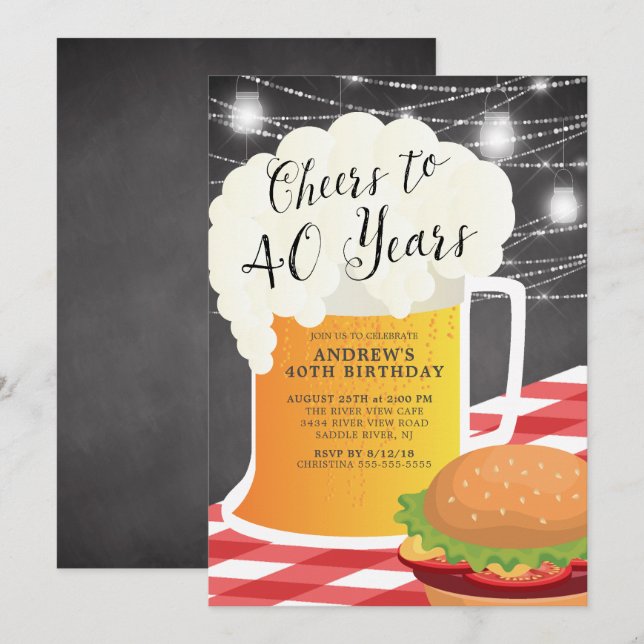 Skål till 40 års födelsedagsinbjudan inbjudningar (Fram/baksida)
