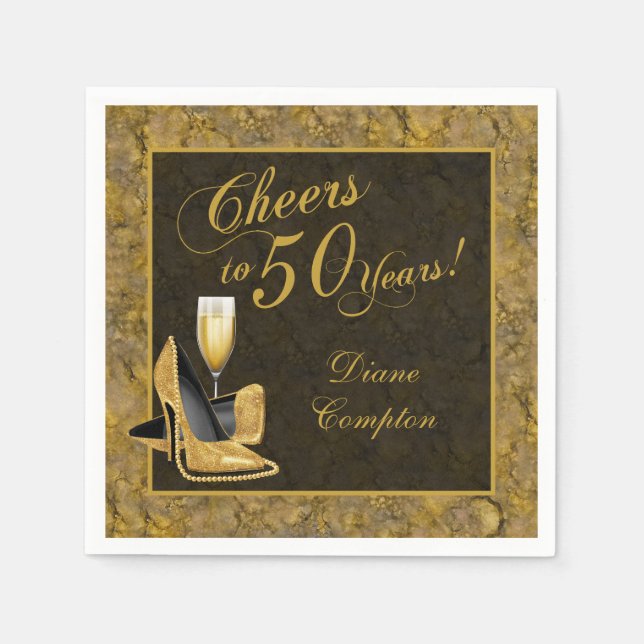 Skål till 50 år Guld Black Pappersservett (Framsidan)
