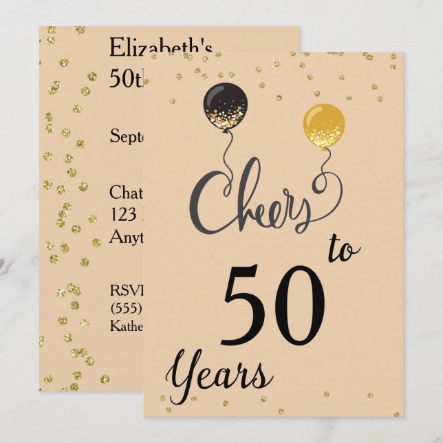 Skål till 50 år inbjudningar (Fram/baksida)