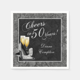 Skål till 50 år Silver och svart Pappersservett