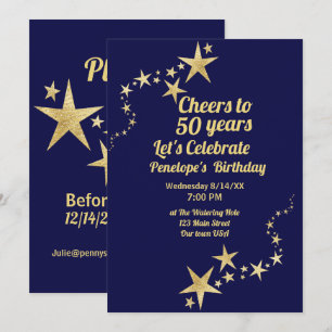 Skål till 50 års flotta och Guld Stars Birthday Inbjudningar