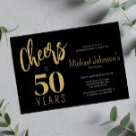 Skål till 50 års modern svart guld 50-årsdag inbjudningar<br><div class="desc">Elegant trendig faux guld avslappnad handskript till 50 år födelsedagsfest inbjudan.</div>