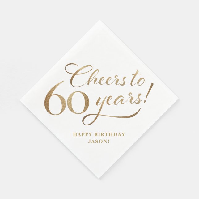 Skål till 60 födelsedagar Glitter och Guld Pappersservett (Hörn)