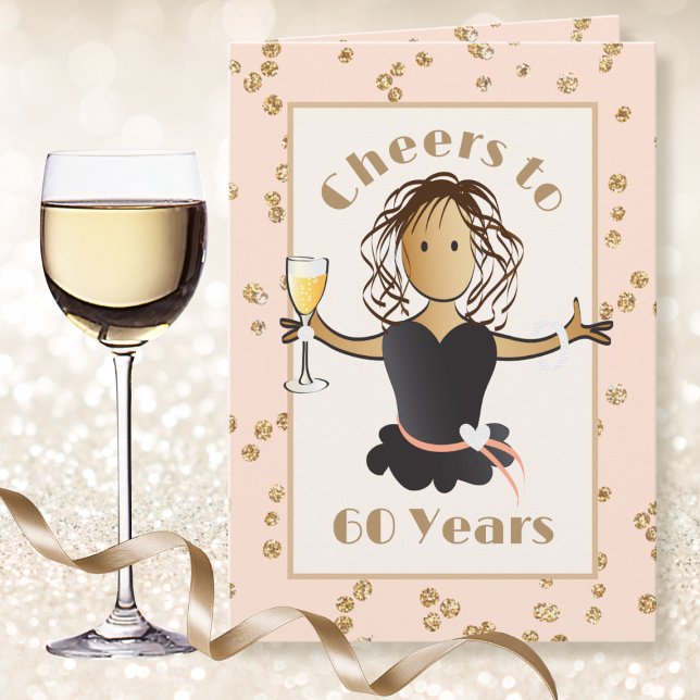 Skål till 60 för hennes Glitter Glam Birthday Kort (Skapare uppladdad)