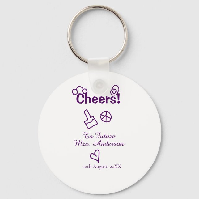 Skål till framtida fru lägg brudens namn lila klot nyckelring (Framsida)