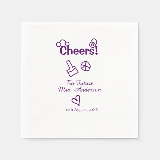 Skål till framtida fru lägg brudens namn lila klot pappersservett (Framsidan)