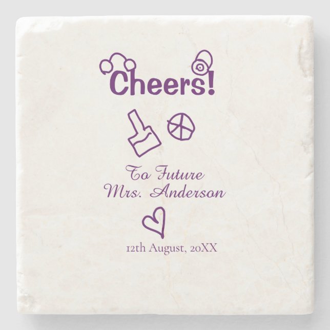 Skål till framtida fru lägg brudens namn lila klot stenunderlägg (Framsidan)