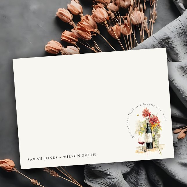 Skål till Kärlek Vin Red Gult Blommigt Bröllop Anteckningskort (Skapare uppladdad)