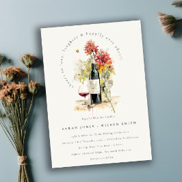 Skål till Kärlek Vin Red Gult Blommigt Bröllop Inbjudningar