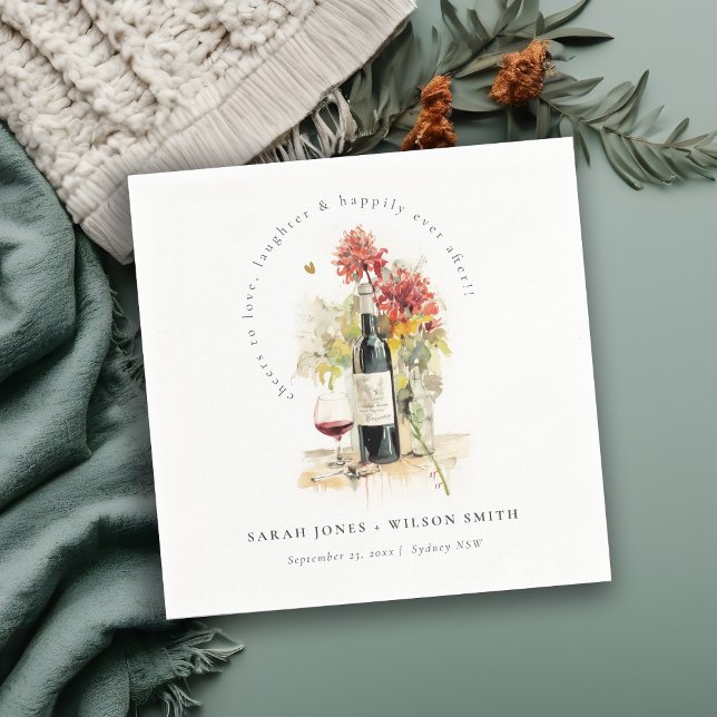 Skål till Kärlek Vin Red Gult Blommigt Bröllop Pappersservett (Skapare uppladdad)