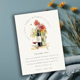 Skål till Kärlek Vin Red Gult Blommigt Bröllop Tack Kort