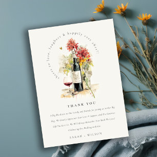 Skål till Kärlek Vin Red Gult Blommigt Bröllop Tack Kort