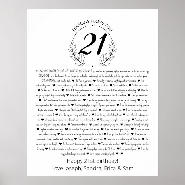 skäl till varför jag älskar dig 21-årsdag Poster (Framsidan)