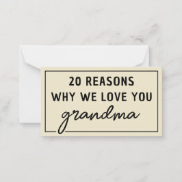 Skäl till varför vi älskar dig mormor Cute Anteckningskort