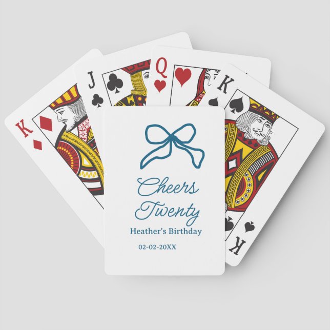 Skål tjugo blå födelsedagsbåge namn datum boho ret casinokort (Baksidan)