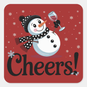 Skål Vin Jul Snömannen Xmas Dricker Vinter Fyrkantigt Klistermärke