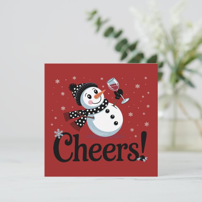 Skål Vin Jul Snömannen Xmas Dricker Vinter Julkort (Stående Fram)