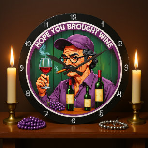 Skål! Vin och Cigar Illustration Stor Klocka