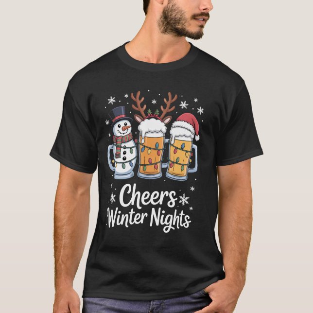 Skål Vinter Nätter Öl Snömannen Ölälskare  T Shirt (Framsida)
